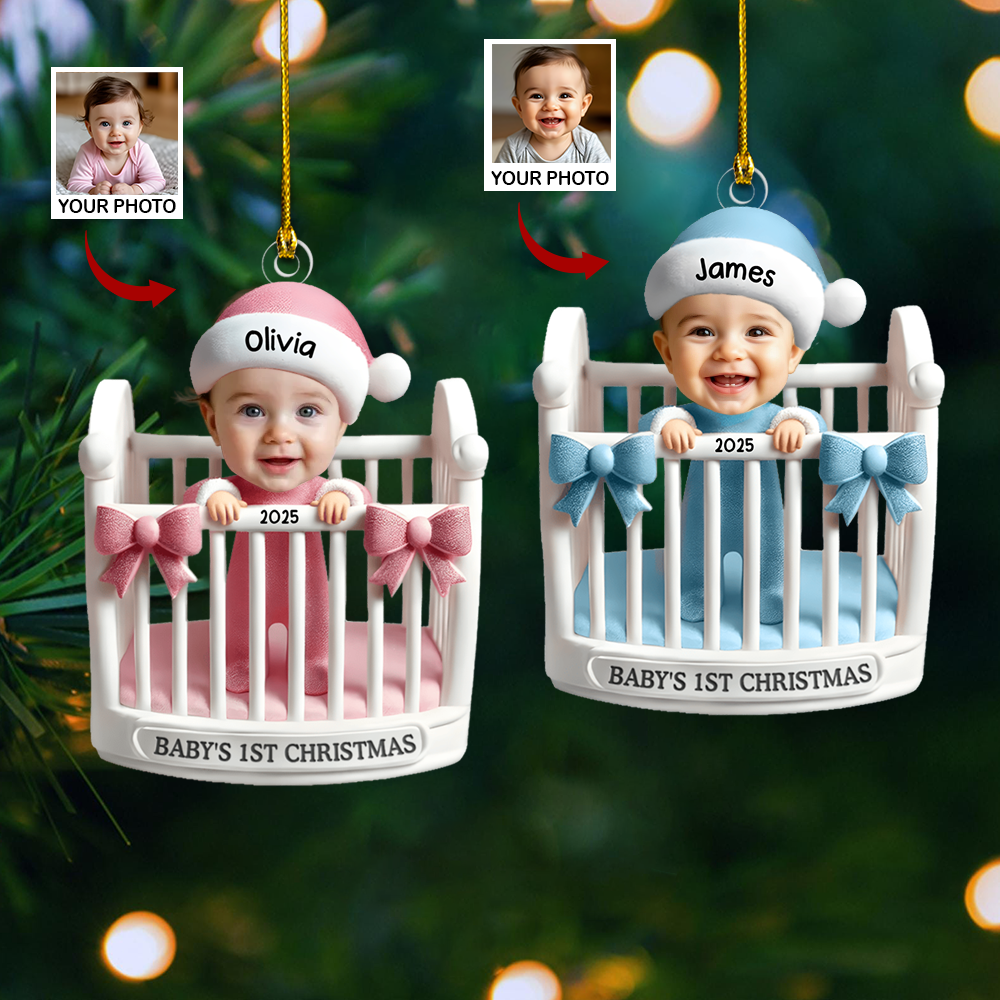 Personalized Baby’s 1st Christmas Ornament 2025 – Custom Photo Crib Ornament, Cute Keepsake Gift for Newborn Boys & Girls Ornament