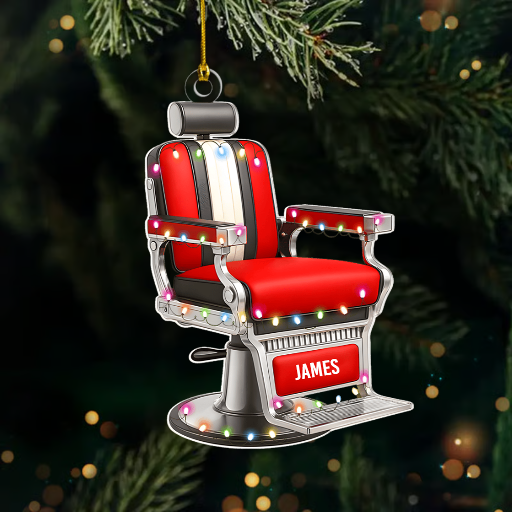 Personalized Barber Chair Ornament – Custom Name Christmas Tree Decor for Barbers & Hair Stylists Ornament