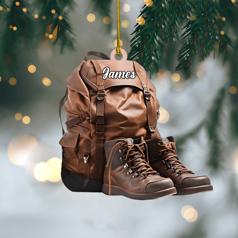 Personalized Hiking Backpack Ornament – Custom Name Camping Gear Christmas Decoration for Outdoor Lovers Ornament