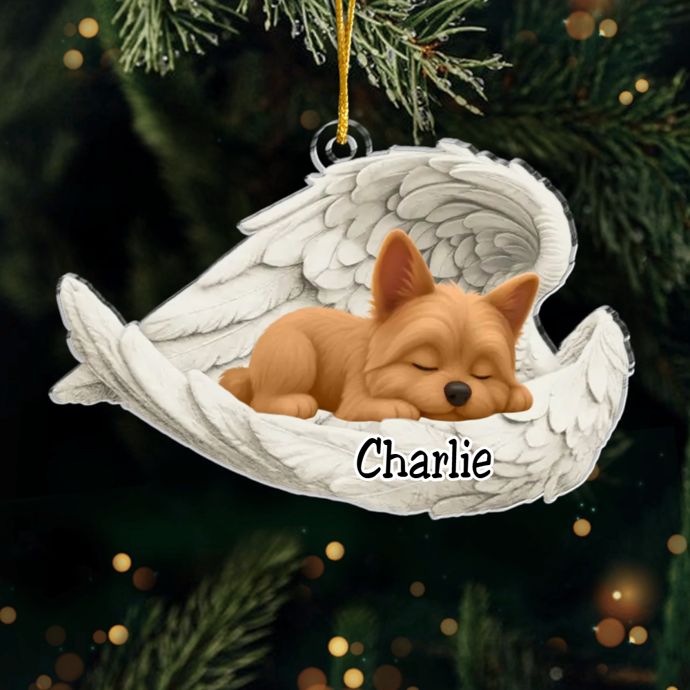 Custom Yorkshire Terrier Angel Ornament – Personalized Sleeping Dog Christmas Gift for Dog Lovers, Pet Memorial Tree Decoration Ornament