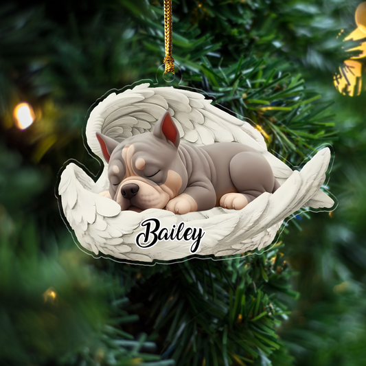 Custom American Bully Angel Dog Ornament – Personalized Sleeping Dog Christmas Gift for Dog Lovers, Pet Memorial Tree Decoration Ornament