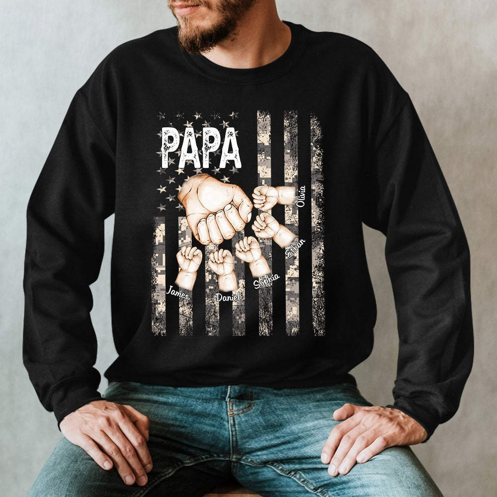 Personalized Papa Flag Army And Grandkids Sweatshirt