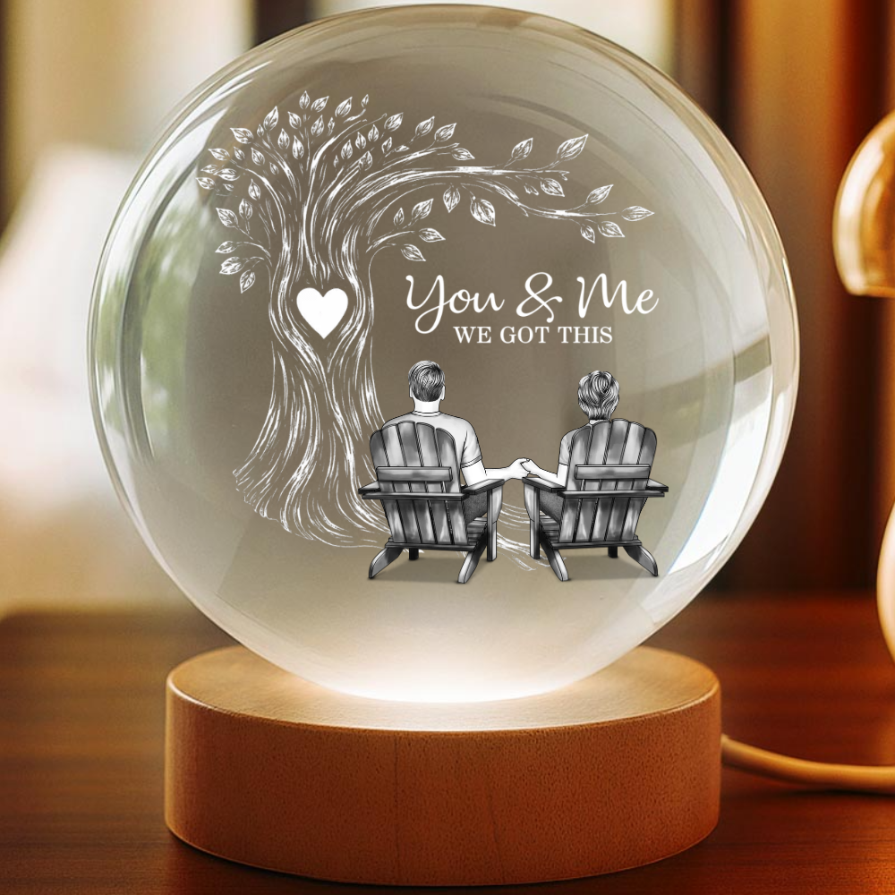 Personalized Globe Lamp with You & Me Couple Under Tree Design - Cozy Romantic Night Glow, Unique Gift for Couples