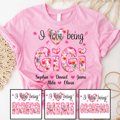 Flower I Love Being Gigi and Grandkids Persanalized Grandma Shirt, Mother's Day Gift