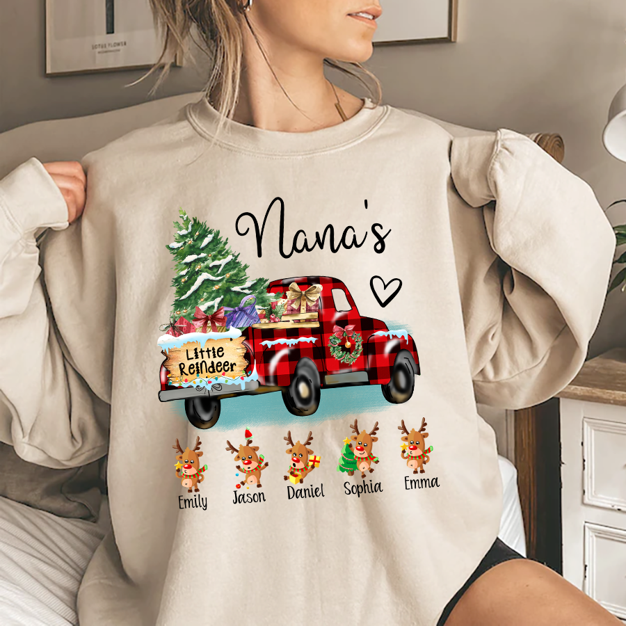 Nana's Little Reindeer Sweatshirt, Custom Grandma And Kids Christmas