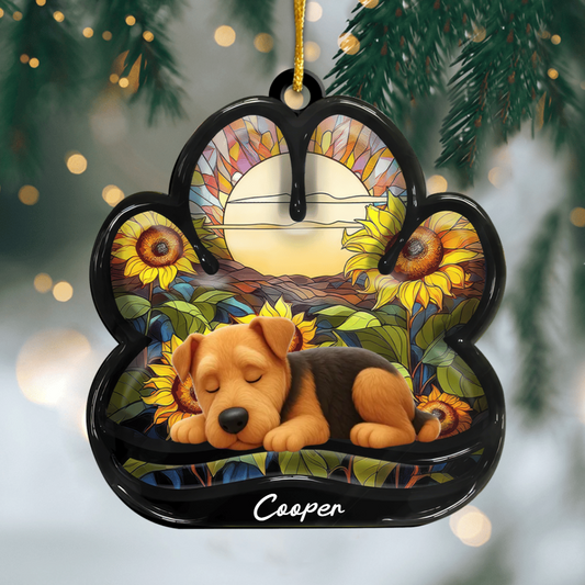 Custom Airedale Pawprint Acrylic Ornament – Personalized Pet Memorial Keepsake for Christmas Ornament