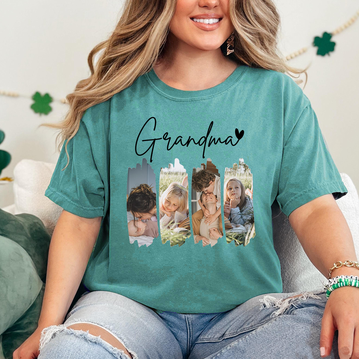 Personalized Grandma Photo Shirt Comfort Colors, Custom Grandkids Picture Collage Tee