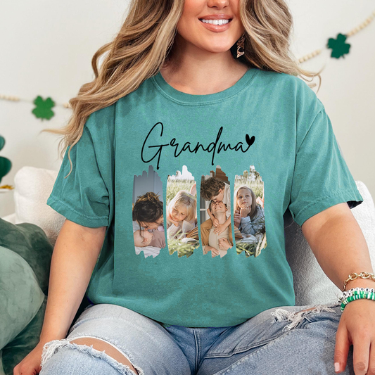 Personalized Grandma Photo Shirt Comfort Colors, Custom Grandkids Picture Collage Tee