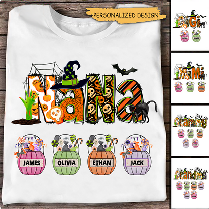 Nana Halloween Candy Bucket Shirt, Custom Grandma With Kids, Grandma Gift TH