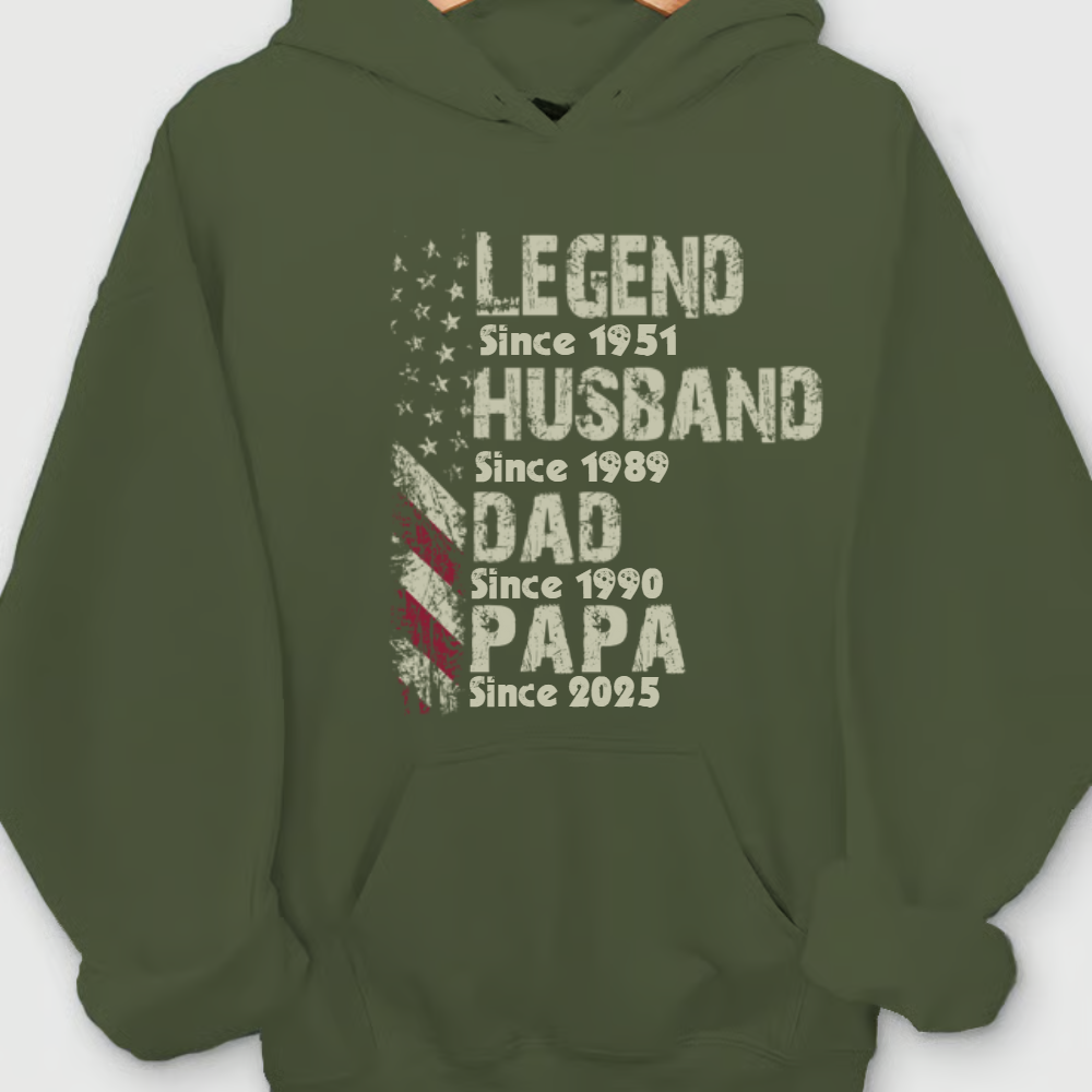 Legend Husband Dad Papa Hoodie – Custom “Since Year” Family Timeline Hoodie, Personalized Gift for Dad Grandpa Papa, Father’s Day Gift for Him 2025