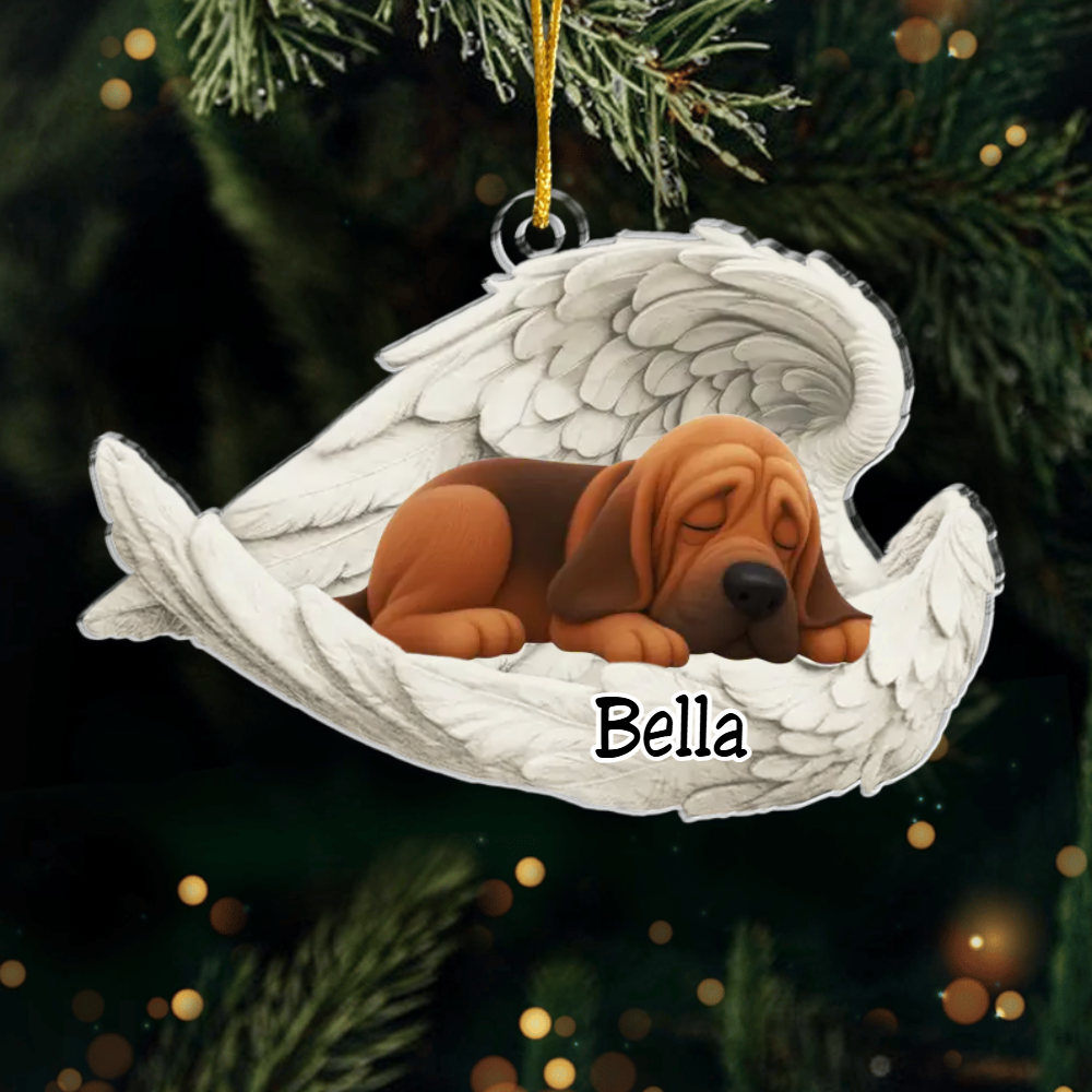Custom Bloodhound Angel Dog Ornament – Personalized Sleeping Dog Christmas Gift for Dog Lovers, Pet Memorial Tree Decoration Ornament