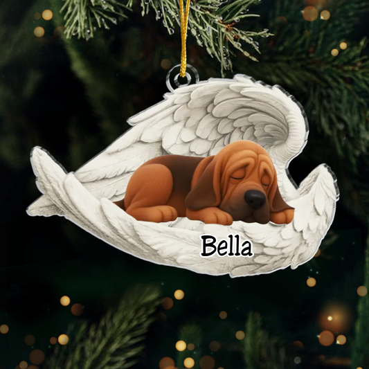 Custom Bloodhound Angel Dog Ornament – Personalized Sleeping Dog Christmas Gift for Dog Lovers, Pet Memorial Tree Decoration Ornament