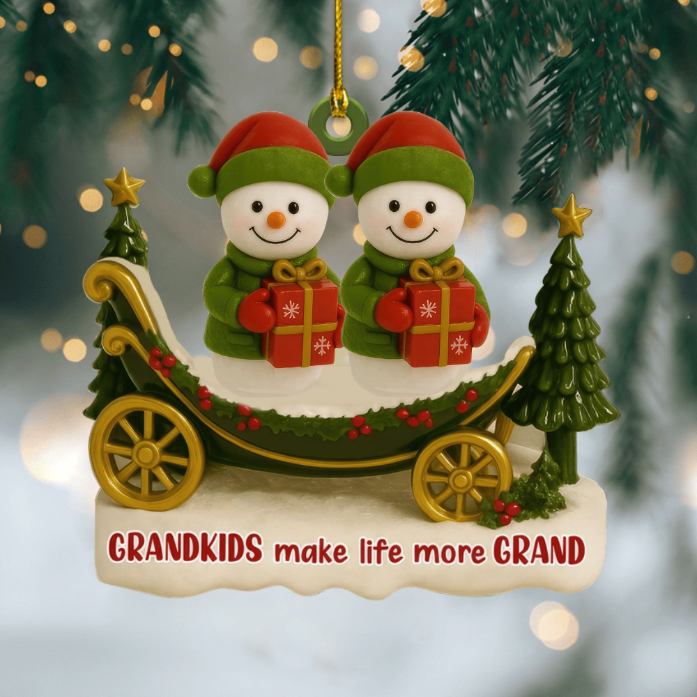 Personalized Grandkids Make Life More Grand Ornament – Custom Sleigh Christmas Gift for Grandparents Ornament