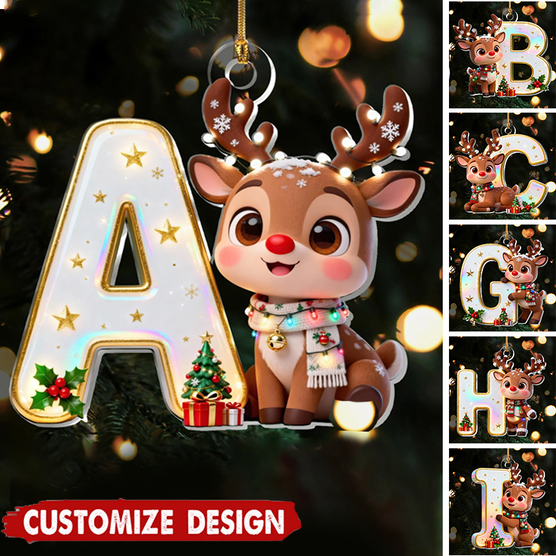 Personalized Reindeer Alphabet Ornament – Custom Name Cute Christmas Gift for Children and Loved Ones Ornament