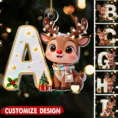 Personalized Reindeer Alphabet Ornament – Custom Name Cute Christmas Gift for Children and Loved Ones Ornament