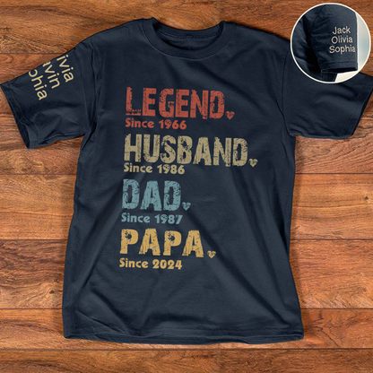 Personalized Papa Legend Since With Grandkids Father's Day T-Shirt