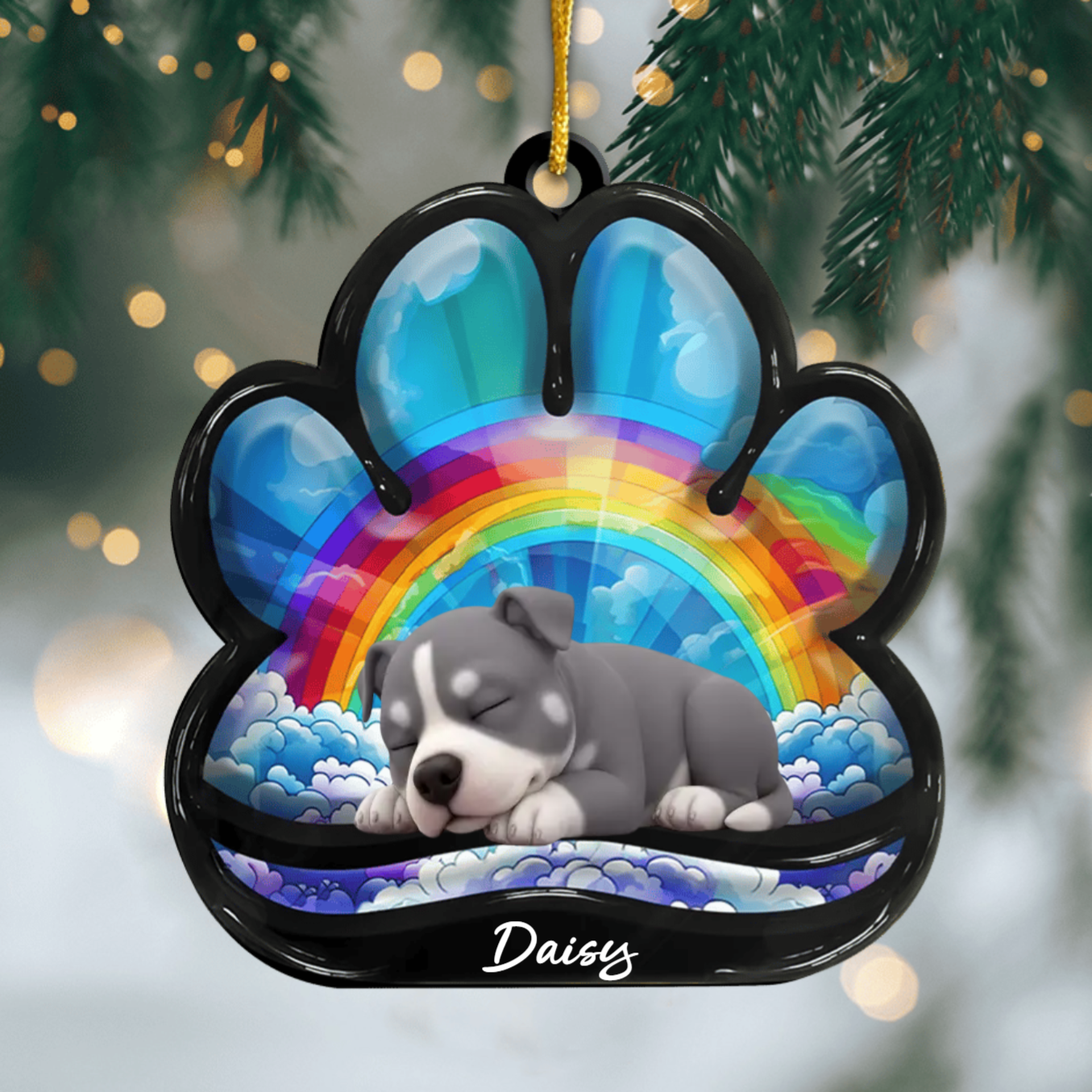 Custom American Pit Bull Terrier Pawprint Acrylic Ornament – Personalized Pet Memorial Keepsake for Christmas Ornament