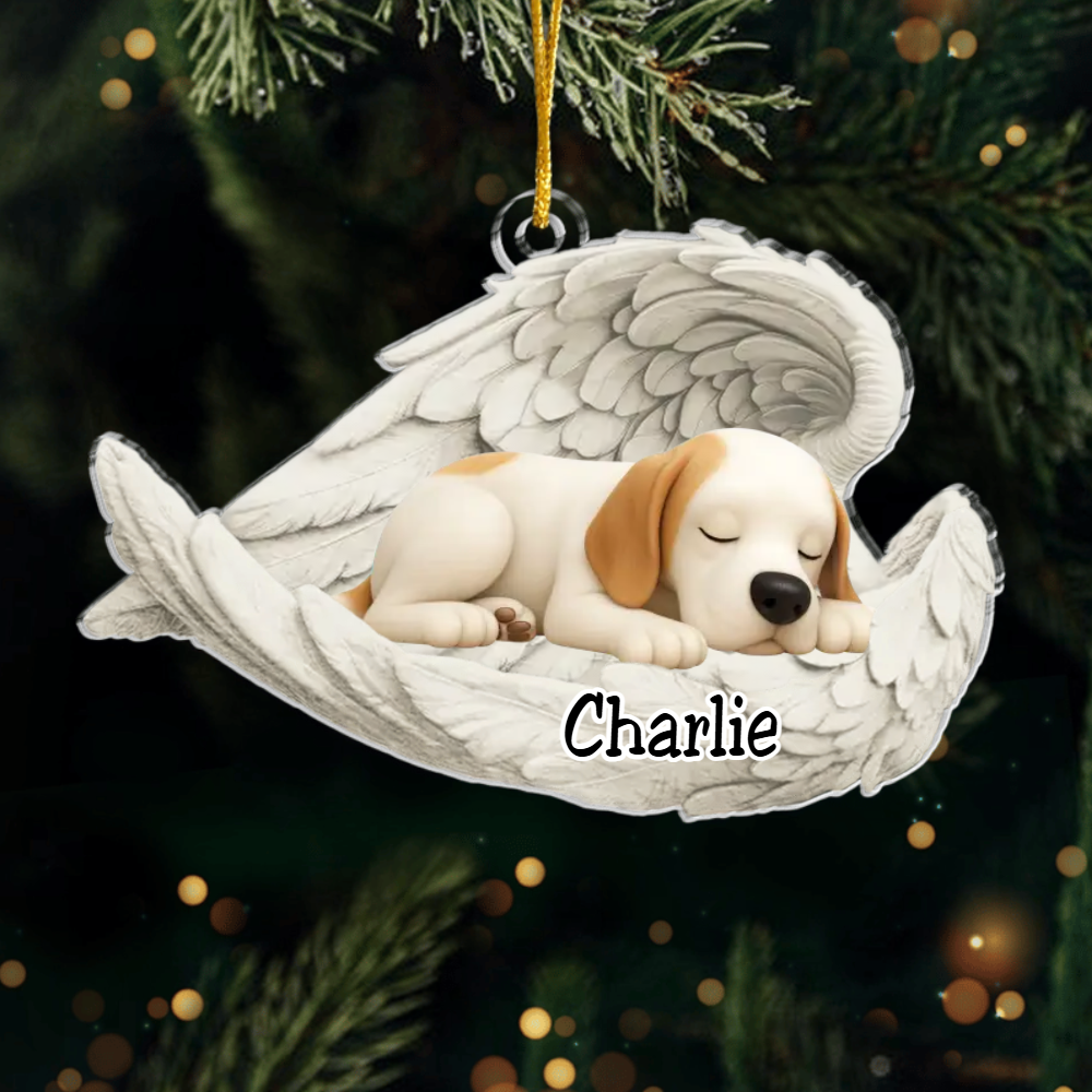 Custom Porcelaine Angel Ornament – Personalized Sleeping Dog Christmas Gift for Dog Lovers, Pet Memorial Tree Decoration Ornament