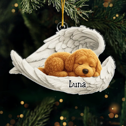 Custom Goldendoodle Angel Ornament – Personalized Sleeping Dog Christmas Gift for Dog Lovers, Pet Memorial Tree Decoration Ornament