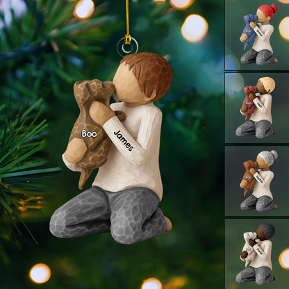 Personalized Boy and Dog Ornament – Custom Name Pet Keepsake Christmas Decoration, Sweet Gift for Dog Lovers Ornament