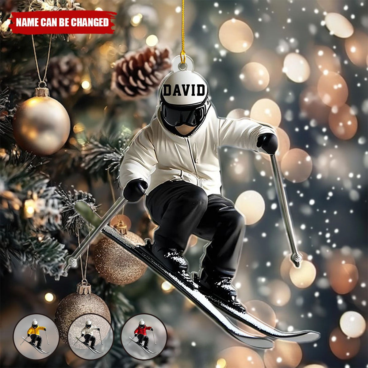 Personalized Skiing Ornament – Custom Name Skier Christmas Tree Ornament for Winter Sports Lovers Ornament