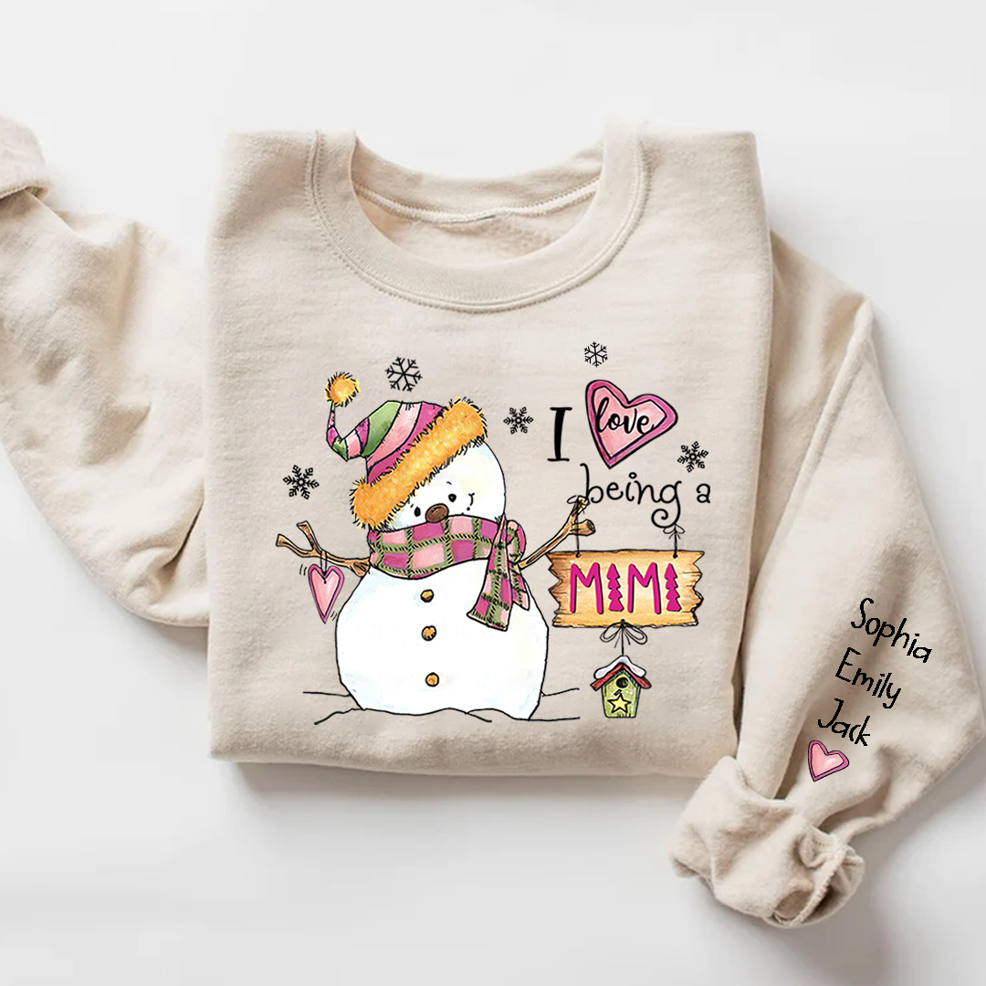 I love being Mimi Snowman Pink Christmas And Grandkids Sweatshirt