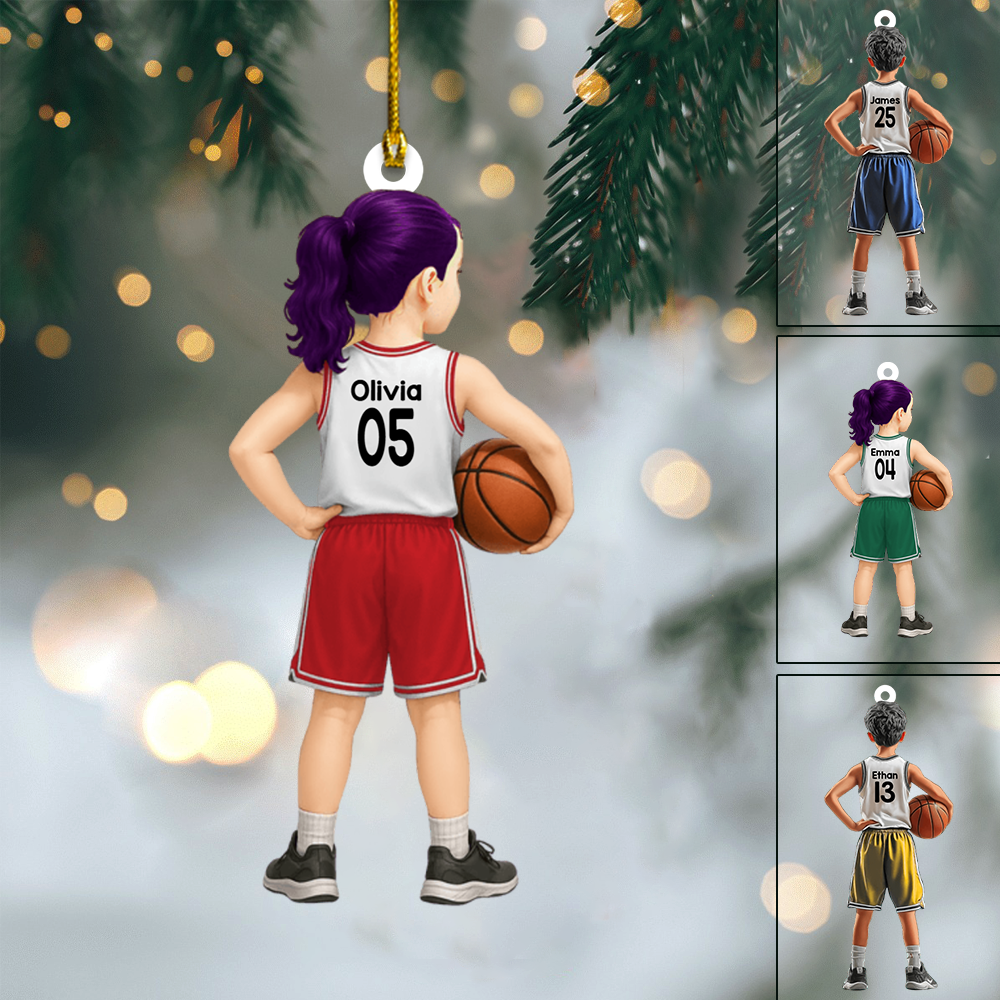Custom Basketball Player Ornament 2025 – Personalized Jersey Ornament with Name & Number, Sports Gift for Kids & Teens Ornament