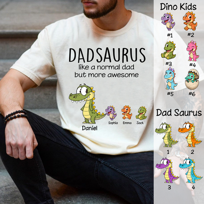 Personalized Dad Dinosaur Shirt with Custom Kids Names, Funny Grandpa Family T Shirt for Dad Daddy, Father's Day Birthday Gift