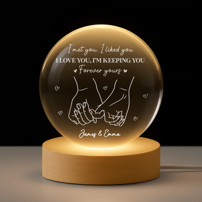 Globe Lamp with Holding Hands Line Art Romantic Night Light Unique Gift for Couples