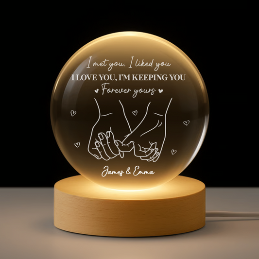 Globe Lamp with Holding Hands Line Art Romantic Night Light Unique Gift for Couples