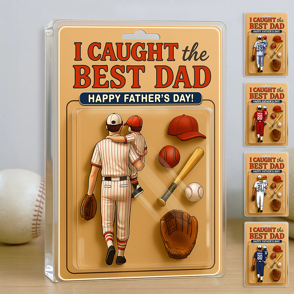 I Caught The Best Dad, Custom Dad And Kids Meaningful Gifts, Father's Day Gifts For Dad And Kids Copy Acrylic Block Plaque FUll Size