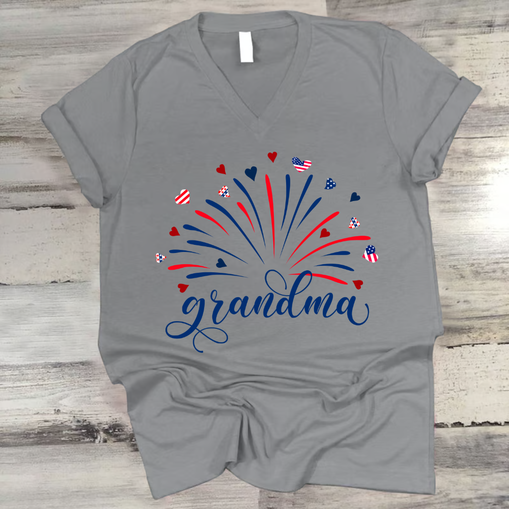 Firework America Flag Grandma And Kids Vneck