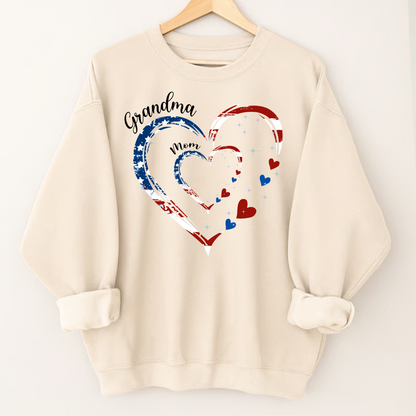 America Flag Heart Mom Grandma And Kids Custom Name CTH01