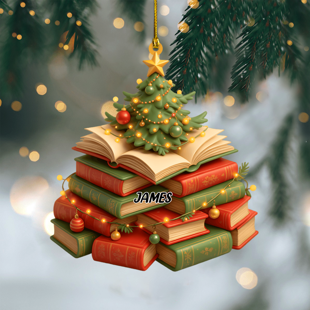 Book Christmas Ornament 2025 – Custom Name Reading Ornament, Unique Holiday Gift for Literature Lovers Ornament