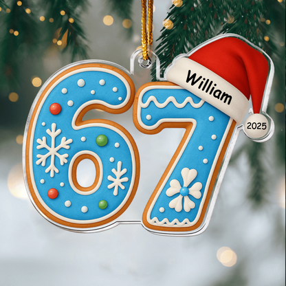 Personalized Six Seven Blue Cookie Ornament 2025, Custom Acrylic Decoration, Funny Gen Z Gen Alpha Slang Christmas Gift For Kids And Teens Ornament