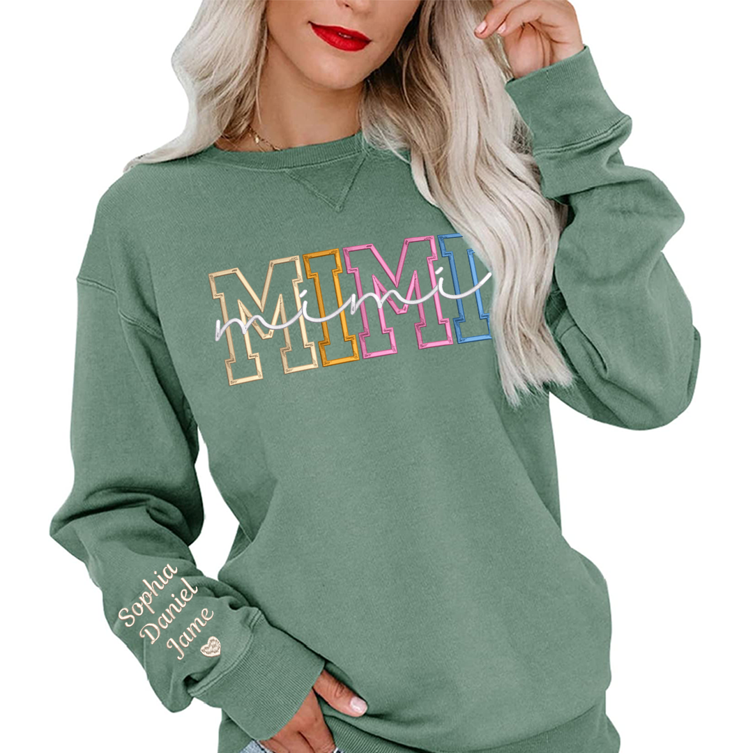 Nana Color Embroidery Nana and Grandkids Personalized Sweatshirt Vnotch