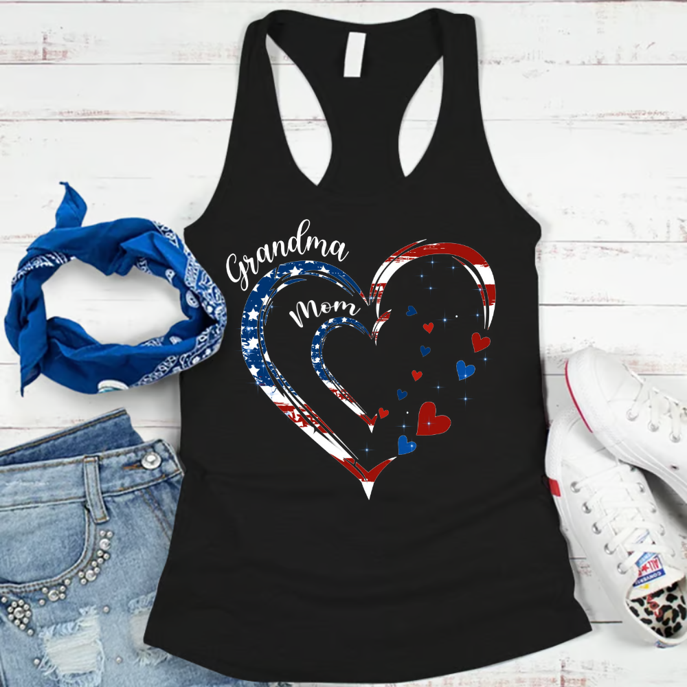 America Flag Heart Mom Grandma And Kids Custom Name CTH01