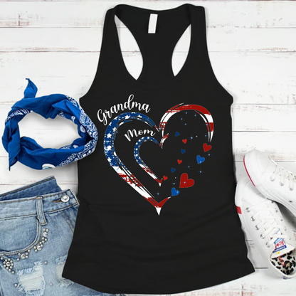 America Flag Heart Mom Grandma And Kids Custom Name CTH01
