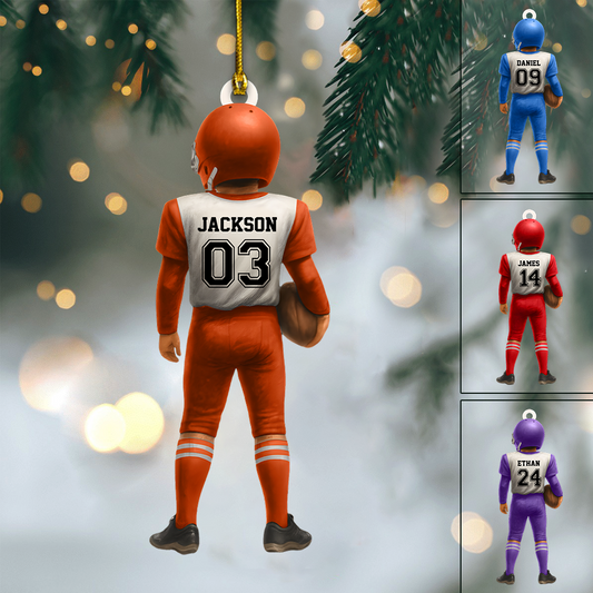 Personalized Football Player Ornament 2025 – Custom Jersey Number & Name Ornament, Sports Christmas Gift for Football Lovers Ornament