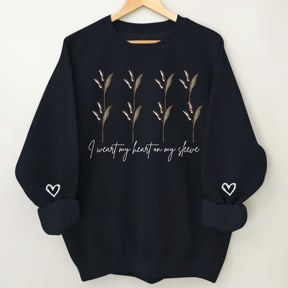 Personalized Flower Sweatshirt with Kids’ Names – I Wear My Heart on My Sleeve Custom Crewneck Sweatshirt
