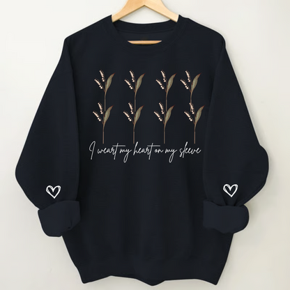 Personalized Flower Sweatshirt with Kids’ Names – I Wear My Heart on My Sleeve Custom Crewneck Sweatshirt