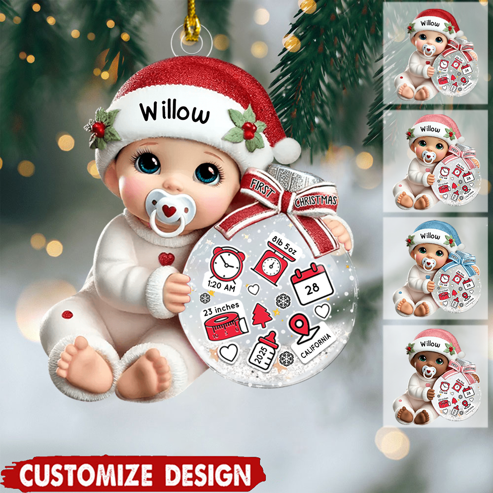 Personalized Baby’s First Christmas Ornament – 3D Acrylic Flat Design, Custom Bauble Decoration & Gift for New Parents Ornament