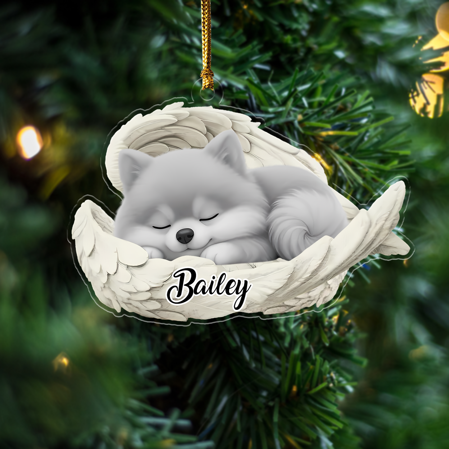 Custom Pomeranian Angel Ornament – Personalized Sleeping Dog Christmas Gift for Dog Lovers, Pet Memorial Tree Decoration Ornament
