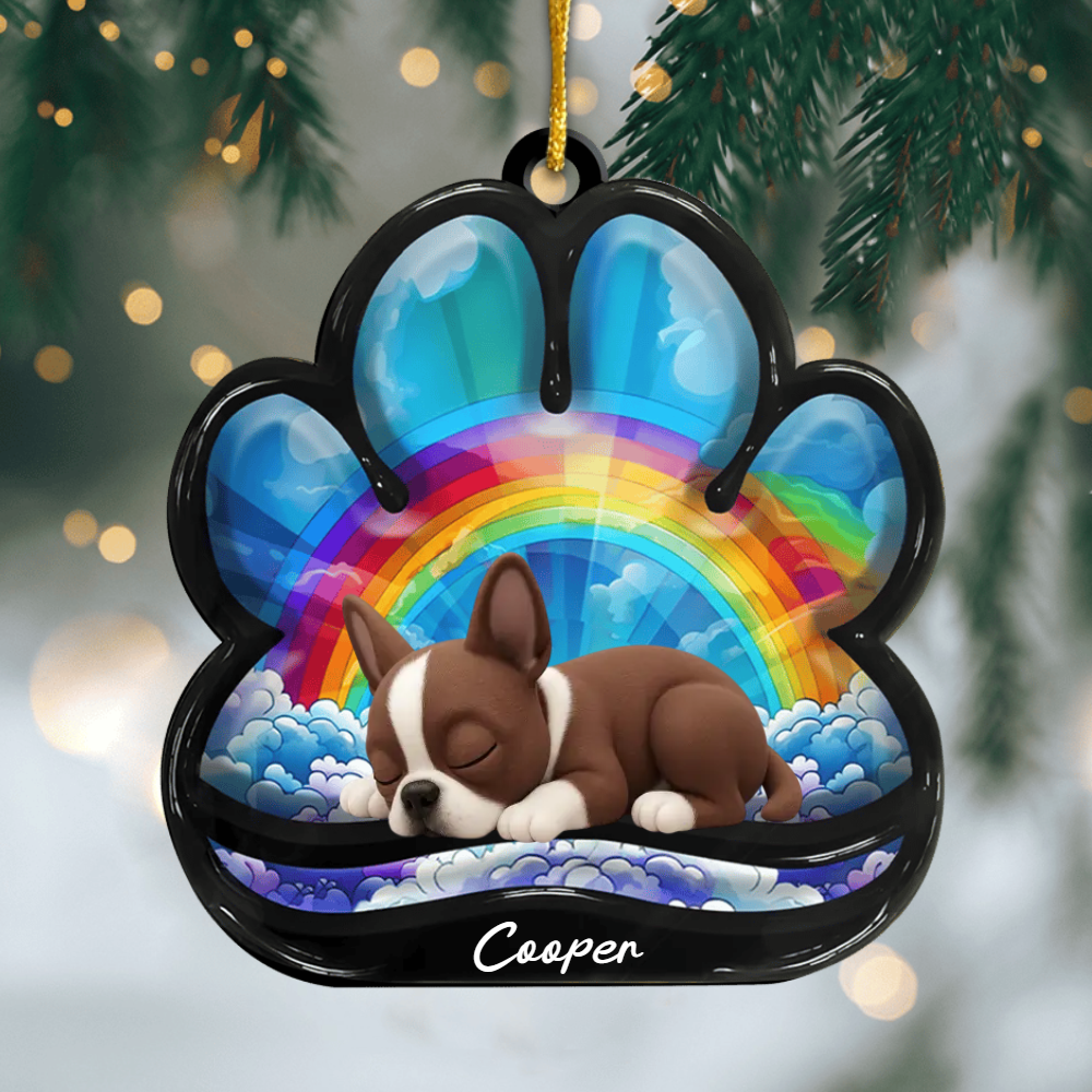 Custom Boston Terrier Pawprint Acrylic Ornament – Personalized Pet Memorial Keepsake for Christmas Ornament