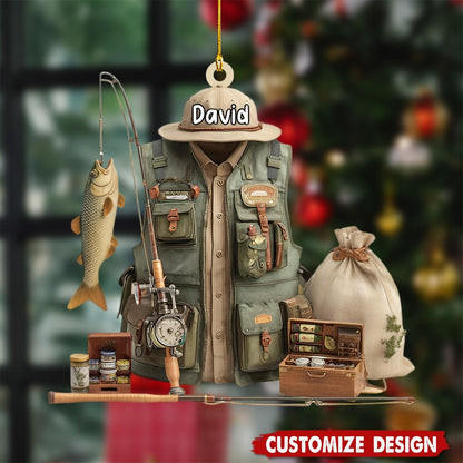 Personalized Fishing Ornament – Custom Name Fisherman Christmas Ornament Gift for Dad or Grandpa Ornament