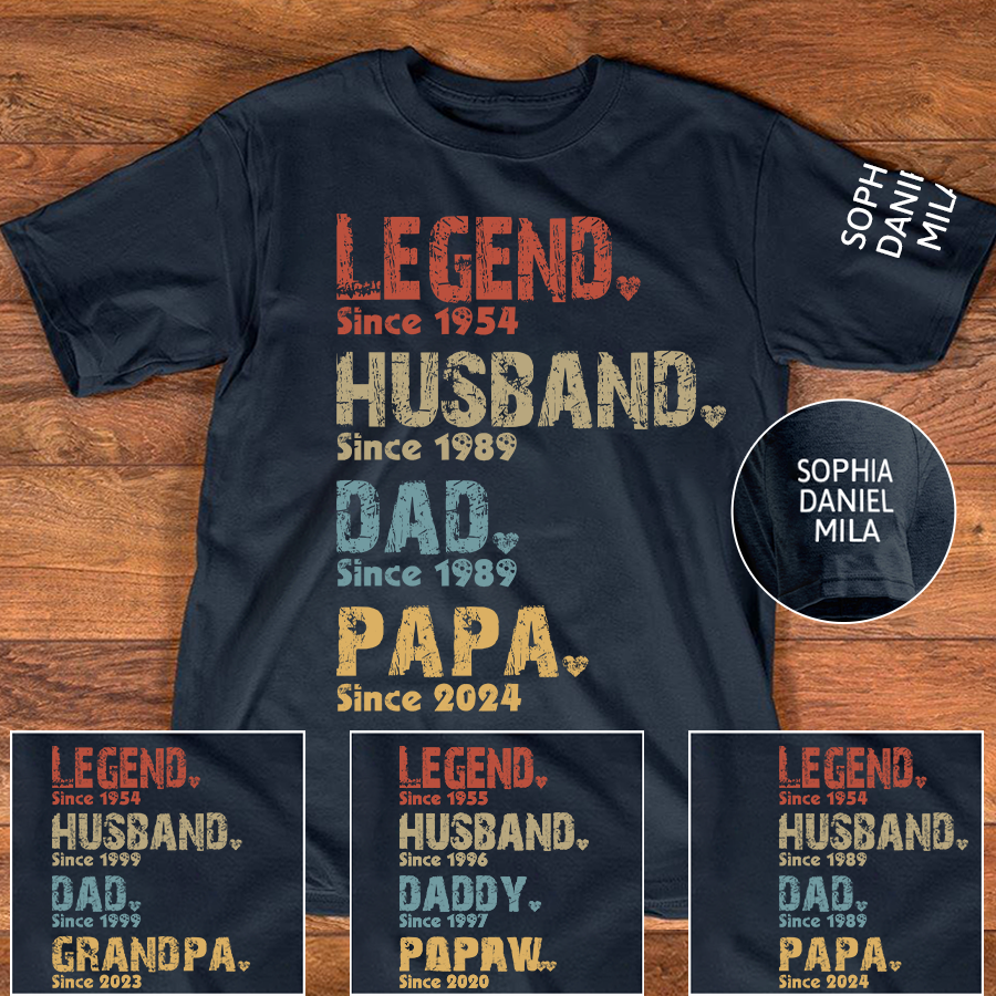 Legend Papa Custom Papa Grandpa Dad And Grandkis T-Shirt