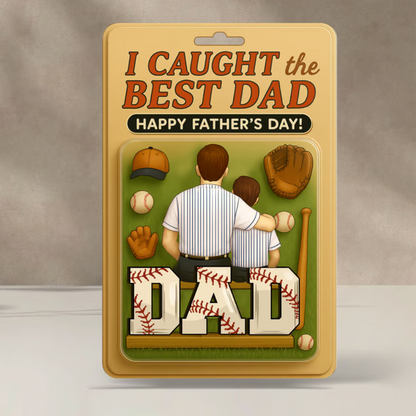 I Caught the Best Dad Baseball Custom Figure Personalized Acrylic Block Plaque, Father's Day Gift For Dad And Kids Acrylic Block Plaque FUll Size