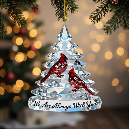 Personalized Memorial Cardinal Christmas Ornament, Crystal Tree Ornament With Parents Names And Years Ornament