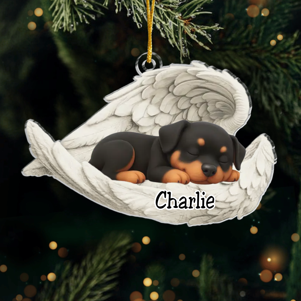 Custom Rottweiler Angel Ornament – Personalized Sleeping Dog Christmas Gift for Dog Lovers, Pet Memorial Tree Decoration Ornament
