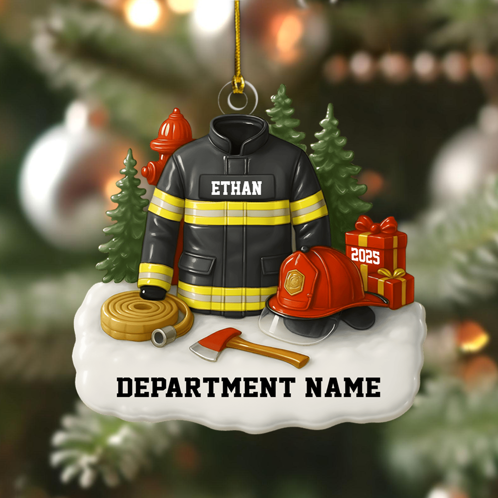 Personalized Firefighter Ornament 2025 – Custom Name and Department Christmas Tree Decoration Ornament